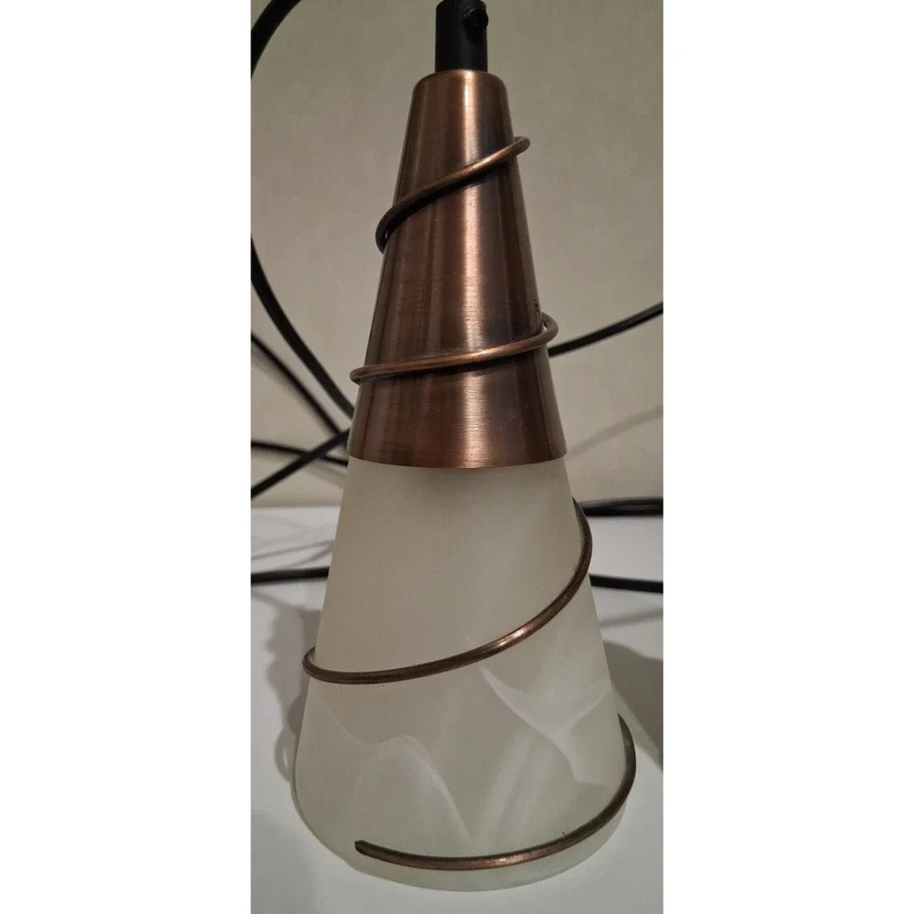 Pair of Copper and Glass Cone Pendant Lights Made in Italy 